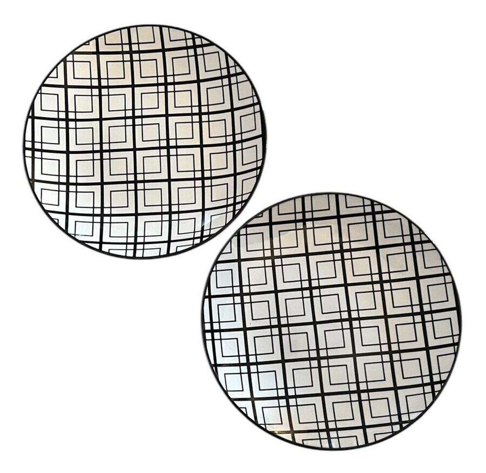 2 Dover & York Black On White Salad Dessert Plates Geometric Pattern Replacment